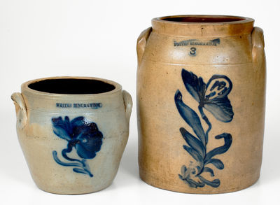 Lot of Two: WHITES / BINGHAMTON Stoneware Jars w/ Floral Decoration