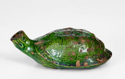 Extremely Rare Copper-Glazed Moravian Turtle Bottle, Salem, NC origin, circa 1800-50