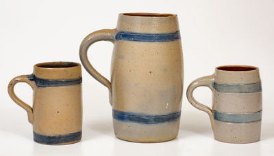 Lot of Three: Northeastern Stoneware Mugs w/ Cobalt Bands