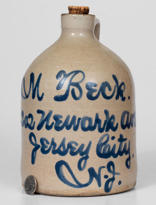 1/2 Gal. Fulper Bros. Stoneware Script Jug w/ Elaborate Jersey City, NJ Advertising