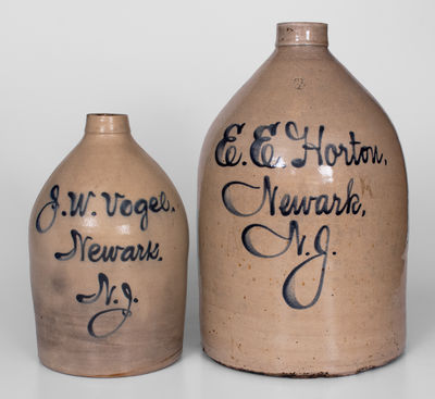 Lot of Two: Fulper Bros. Stoneware Jugs w/ Newark, NJ Script Advertising