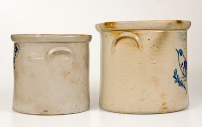 Lot of Two: Hartford, CT Stoneware Crocks w/ Bird and Floral Decoration