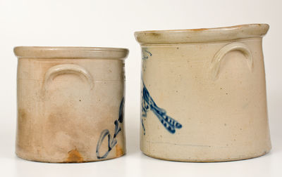 Lot of Two: Hartford, CT Stoneware Crocks w/ Bird and Floral Decoration