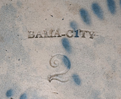 Exceedingly Rare and Important BAMA CITY Alabama Stoneware Jug, circa 1840