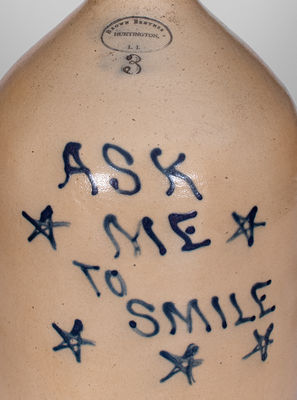 Very Rare Brown Bros. / Long Island Stoneware Jug: "Ask Me To Smile"