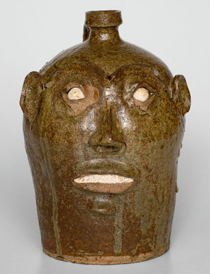 Exceedingly Rare and Important Alkaline-Glazed Stoneware Face Jug, Edgefield District, SC, c1850-1880