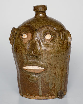 Exceedingly Rare and Important Alkaline-Glazed Stoneware Face Jug, Edgefield District, SC, c1850-1880