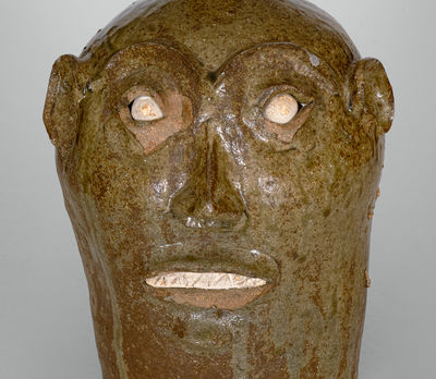 Exceedingly Rare and Important Alkaline-Glazed Stoneware Face Jug, Edgefield District, SC, c1850-1880