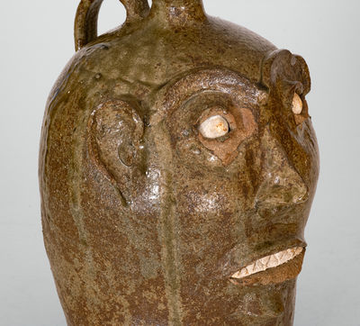 Exceedingly Rare and Important Alkaline-Glazed Stoneware Face Jug, Edgefield District, SC, c1850-1880