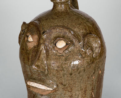 Exceedingly Rare and Important Alkaline-Glazed Stoneware Face Jug, Edgefield District, SC, c1850-1880