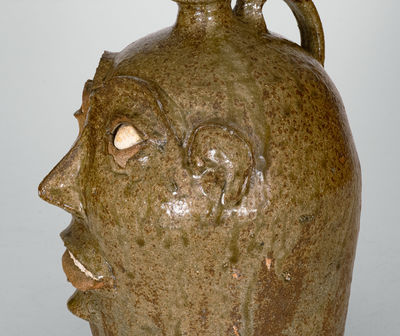 Exceedingly Rare and Important Alkaline-Glazed Stoneware Face Jug, Edgefield District, SC, c1850-1880