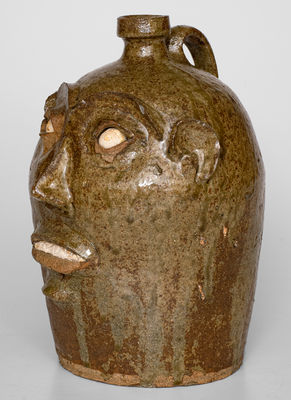 Exceedingly Rare and Important Alkaline-Glazed Stoneware Face Jug, Edgefield District, SC, c1850-1880