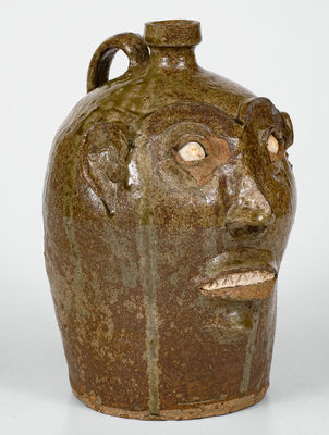 Exceedingly Rare and Important Alkaline-Glazed Stoneware Face Jug, Edgefield District, SC, c1850-1880
