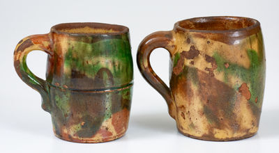 Two Multi-Glazed Shenandoah Valley Redware Mugs