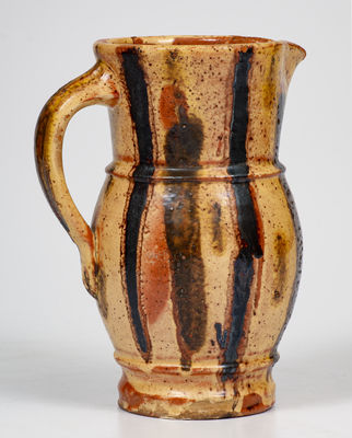 Exceptional Large-Sized Redware Pitcher w/ Mocha / Seaweed Decoration, attrib. Eberly, Strasburg