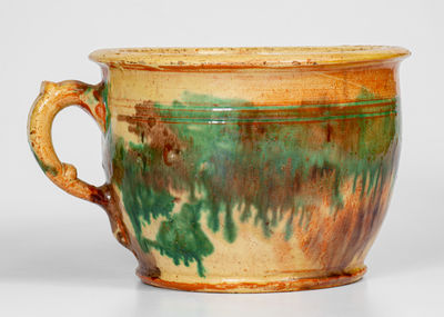 Extremely Rare Multi-Glazed Redware Chamberpot, attrib. S. Bell & Sons, Strasburg, VA