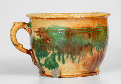 Extremely Rare Multi-Glazed Redware Chamberpot, attrib. S. Bell & Sons, Strasburg, VA