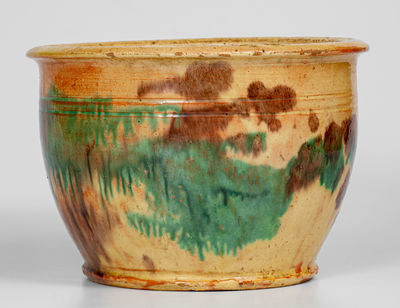 Extremely Rare Multi-Glazed Redware Chamberpot, attrib. S. Bell & Sons, Strasburg, VA