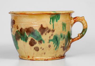 Extremely Rare Multi-Glazed Redware Chamberpot, attrib. S. Bell & Sons, Strasburg, VA