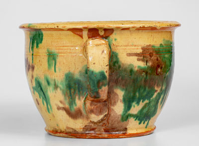 Extremely Rare Multi-Glazed Redware Chamberpot, attrib. S. Bell & Sons, Strasburg, VA