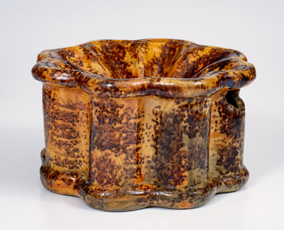 Rare Glazed Redware Spittoon, Inscribed 