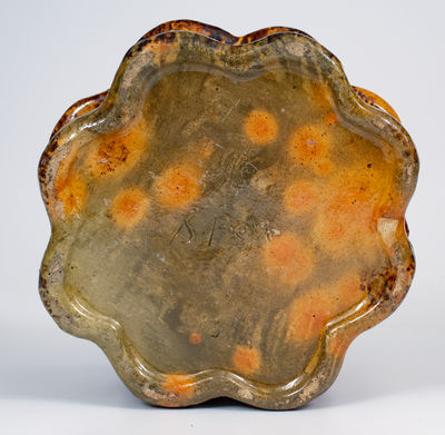 Rare Glazed Redware Spittoon, Inscribed