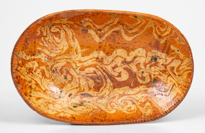 Fine Small-Sized PA Redware Loaf Dish w/ Marbled Slip Decoration, late 18th / early 19th century