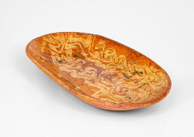 Fine Small-Sized PA Redware Loaf Dish w/ Marbled Slip Decoration, late 18th / early 19th century