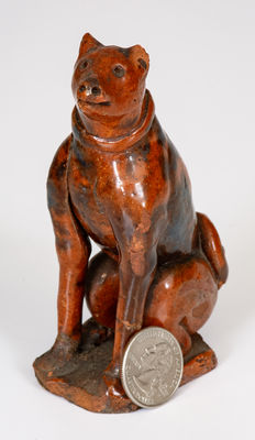Rare Glazed Redware Figure of a Dog, attrib. Jesiah Shorb, West Manheim Twp, York County, PA