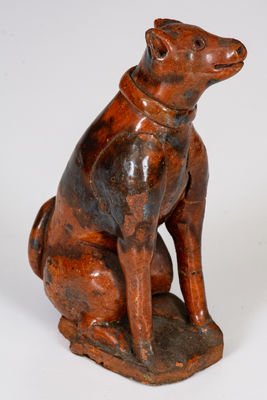 Rare Glazed Redware Figure of a Dog, attrib. Jesiah Shorb, West Manheim Twp, York County, PA