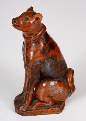 Rare Glazed Redware Figure of a Dog, attrib. Jesiah Shorb, West Manheim Twp, York County, PA