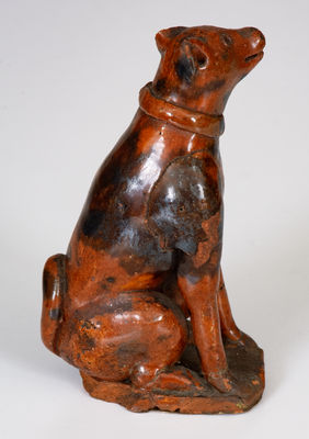 Rare Glazed Redware Figure of a Dog, attrib. Jesiah Shorb, West Manheim Twp, York County, PA