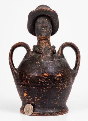 Exceedingly Rare Large Redware African-American Preacher Bank, Southern or Mid-Atlantic origin, c1840