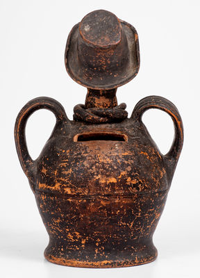 Exceedingly Rare Large Redware African-American Preacher Bank, Southern or Mid-Atlantic origin, c1840
