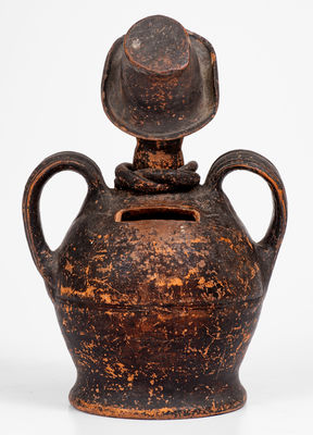 Exceedingly Rare Large Redware African-American Preacher Bank, Southern or Mid-Atlantic origin, c1840