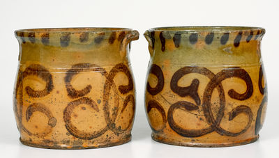 Rare Pair of Slip-Decorated Redware Jars attrib. David Mandeville, Circleville, NY, circa 1835