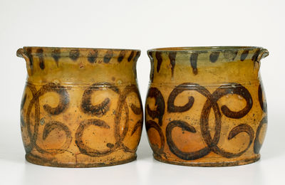 Rare Pair of Slip-Decorated Redware Jars attrib. David Mandeville, Circleville, NY, circa 1835