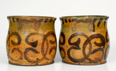 Rare Pair of Slip-Decorated Redware Jars attrib. David Mandeville, Circleville, NY, circa 1835