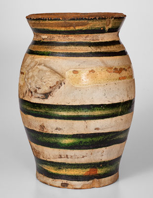 Exceptional J. EBERLY & CO / STRASBURG, VA Redware Wing-Handled Urn w/ Bold Copper Decoration