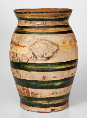 Exceptional J. EBERLY & CO / STRASBURG, VA Redware Wing-Handled Urn w/ Bold Copper Decoration