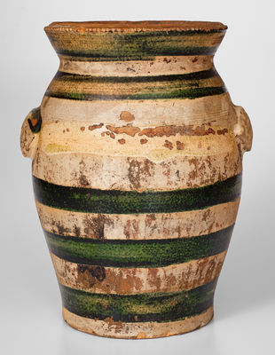 Exceptional J. EBERLY & CO / STRASBURG, VA Redware Wing-Handled Urn w/ Bold Copper Decoration