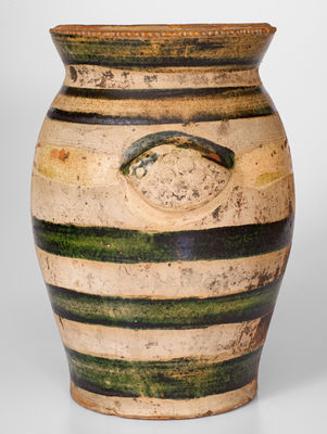 Exceptional J. EBERLY & CO / STRASBURG, VA Redware Wing-Handled Urn w/ Bold Copper Decoration