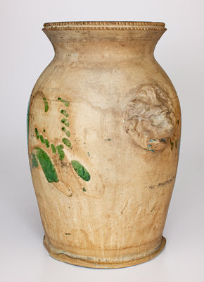 Scarce Redware Urn w/ Lion s Head Handles and Copper Decoration, attrib. Solomon Bell, Strasburg