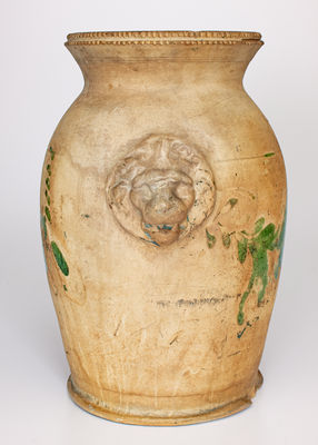 Scarce Redware Urn w/ Lion s Head Handles and Copper Decoration, attrib. Solomon Bell, Strasburg