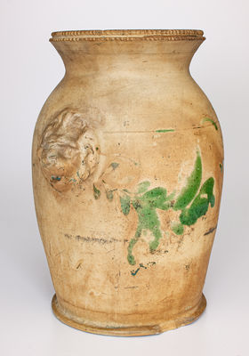 Scarce Redware Urn w/ Lion s Head Handles and Copper Decoration, attrib. Solomon Bell, Strasburg