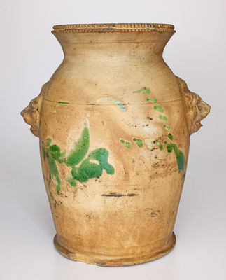 Scarce Redware Urn w/ Lion s Head Handles and Copper Decoration, attrib. Solomon Bell, Strasburg