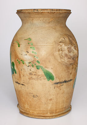Scarce Redware Urn w/ Lion s Head Handles and Copper Decoration, attrib. Solomon Bell, Strasburg