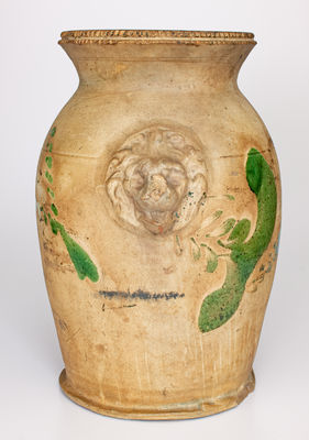 Scarce Redware Urn w/ Lion s Head Handles and Copper Decoration, attrib. Solomon Bell, Strasburg