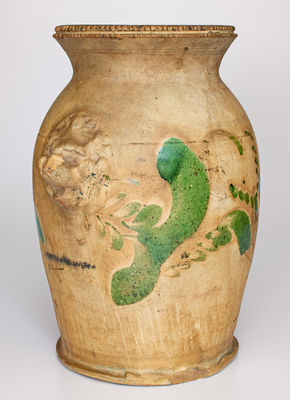 Scarce Redware Urn w/ Lion s Head Handles and Copper Decoration, attrib. Solomon Bell, Strasburg