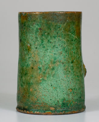 Copper-Glazed Redware Mug w/ Snake Handle, American, possibly Southern, late 19th century